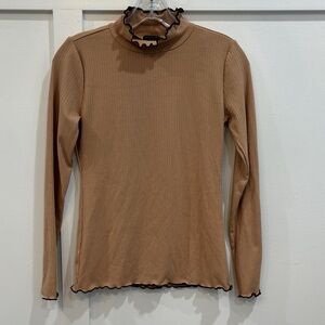Ann Taylor Ruffled Tan Long Sleeve Top